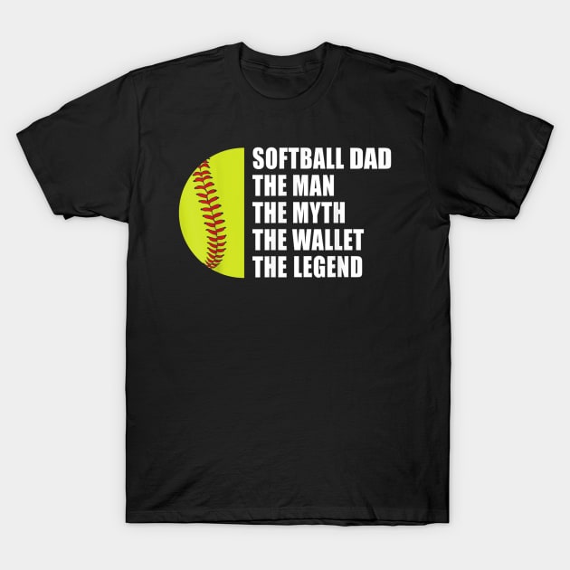 Mens Softball Dad Man Myths Wallet Softball Fathers Day T-Shirt by Jennifer Wirth